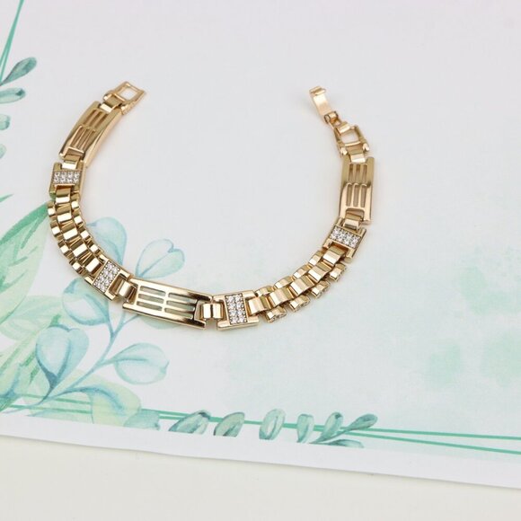 "Elegant Rose Gold Bracelet with Pave Accents and Geometric Design, XPBL0938 - Picture 2 of 12